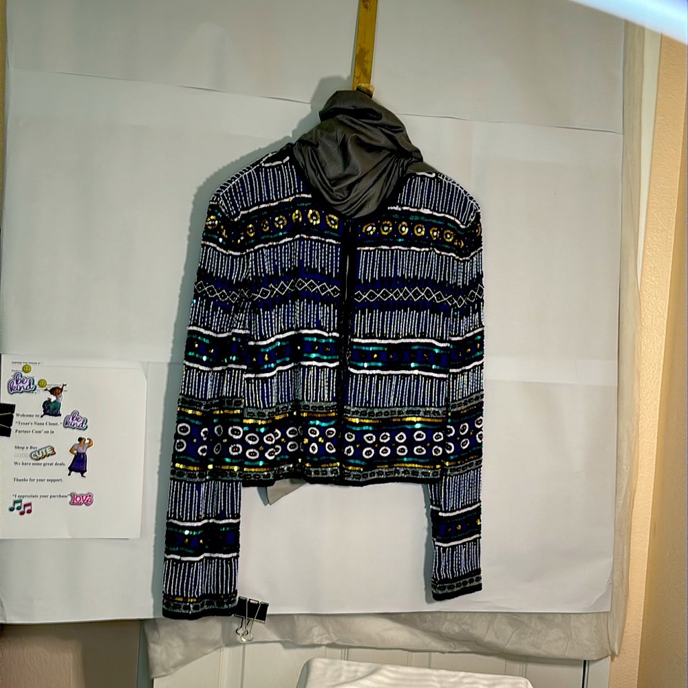 Beautiful Multicolor Blue Jacket Shell100% Silk 1… - image 1